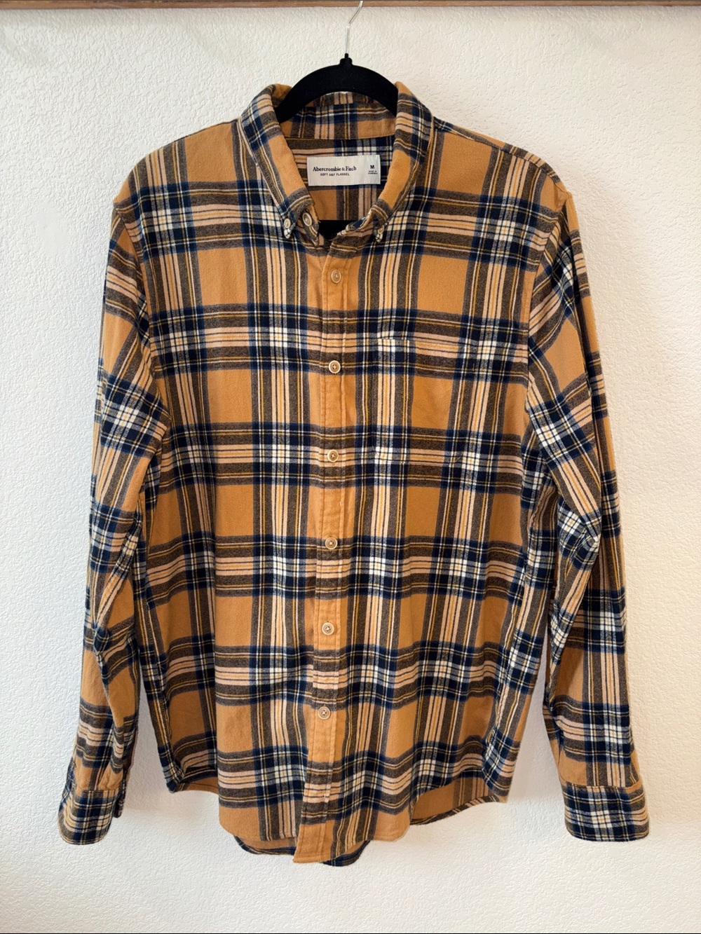 Abercrombie & Fitch Men's Mustard and Navy Plaid Button-Down Shirt